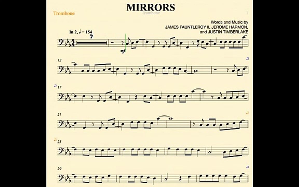 Justin Timberlake Mirrors - Trombone Sheet Music, Lead Sheet, Chords, and Lyrics