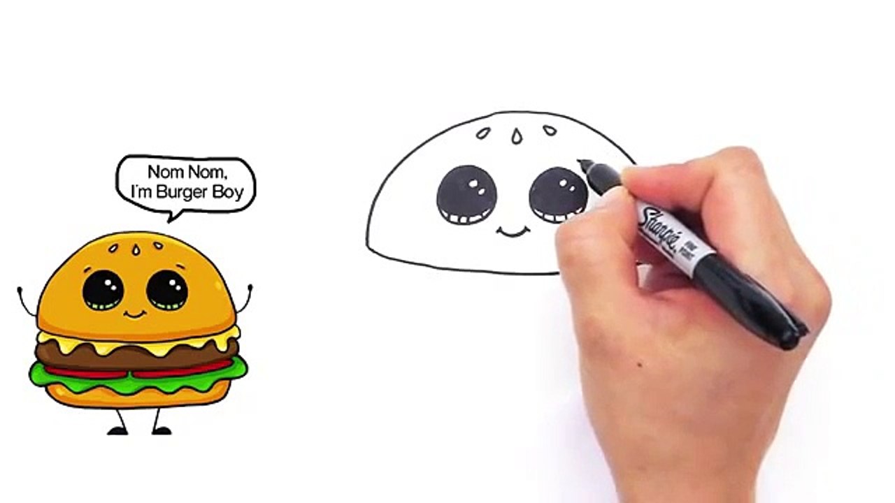 How to Draw a Cartoon Hamburger Cheeseburger Cute and Easy