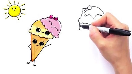 下载视频: How to Draw Cartoon Ice Cream on a Cone Cute and Easy