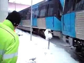 Derailed subway train in Stockholm, Sweden