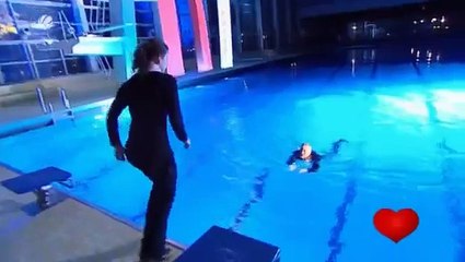 Jumping into pool after proposal