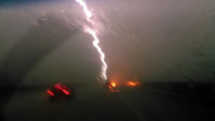 Semi truck gets hit by lightning on Highway