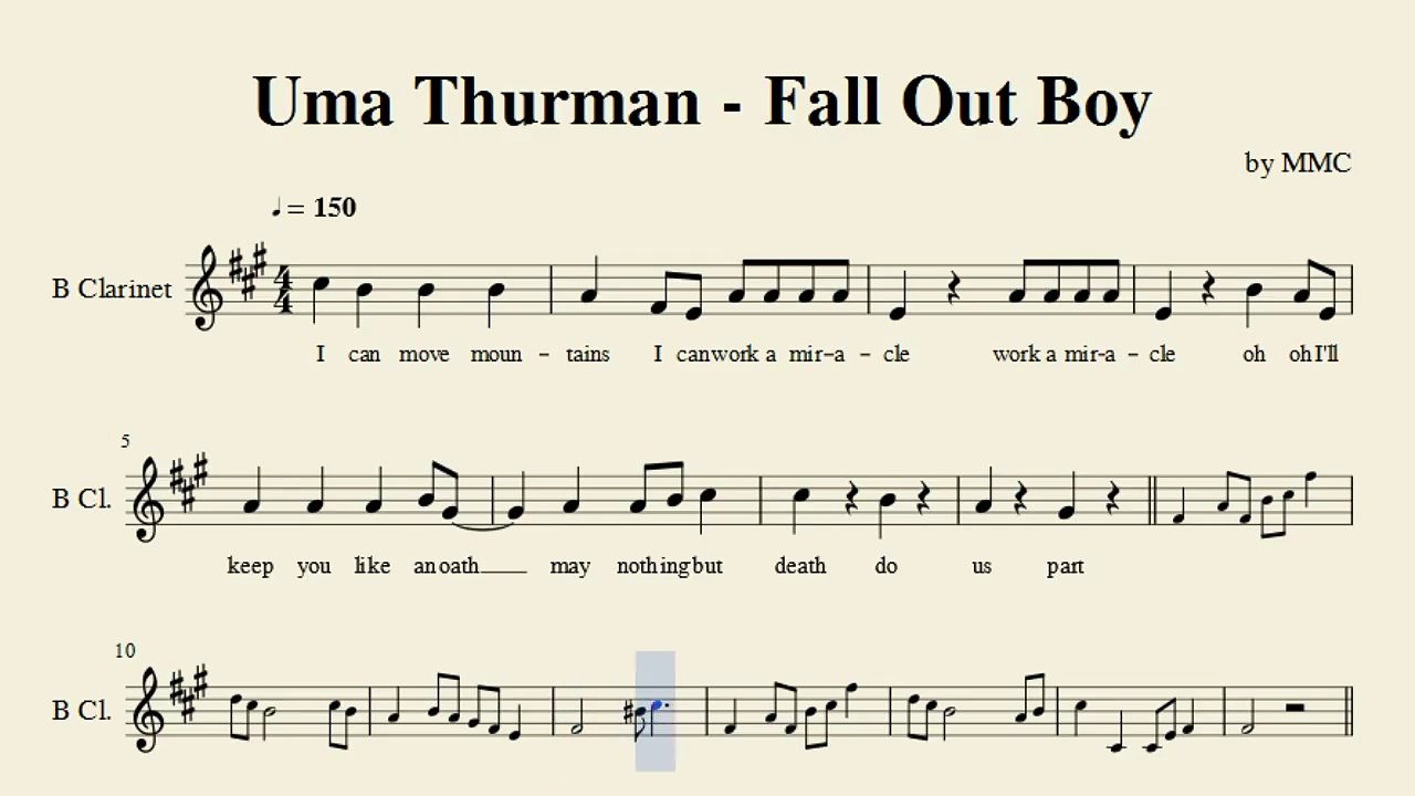 Uma Thurman - Fall Out Boy (Clarinet) [Sheet Music by MMC]