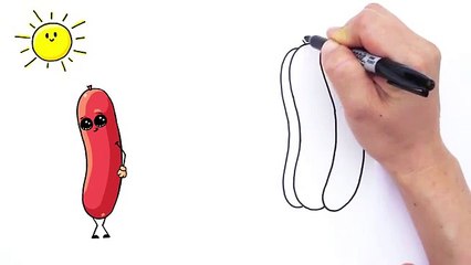 How to Draw a Cartoon Hot Dog and Bun Easy and Cute