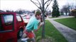 Drunk guy trying to escape from police while drinking a beer will be tased! Funny...