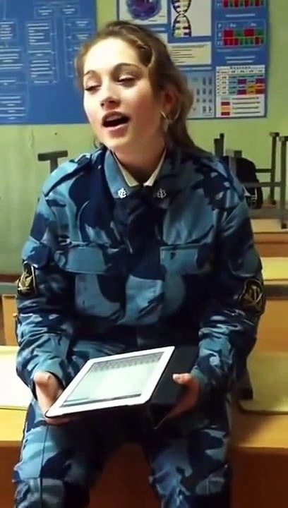 Cute Russian army girl sings 'When we were at war'
