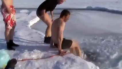 Two guys, a girl and a very cold place