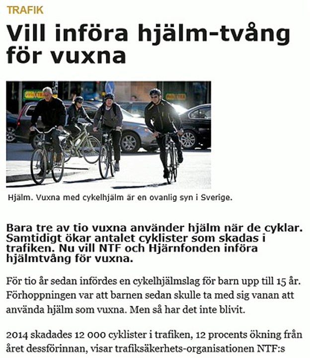 Vill införa hjälm-tvång för vuxna