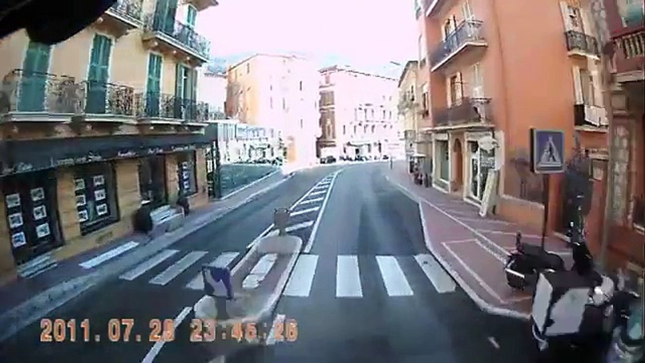 Trucking through the narrow streets and tunnels of Monaco. Dash-cam video.