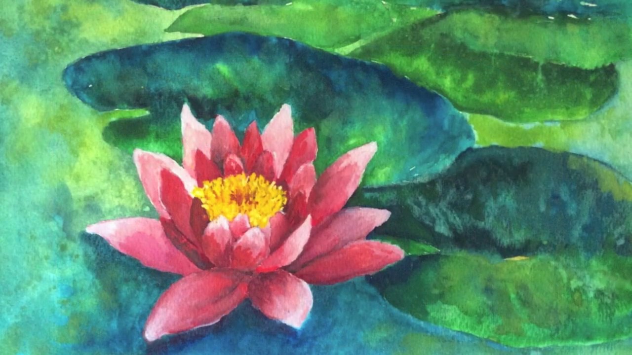 How to paint a Water Lily pond with watercolor, easy step by step