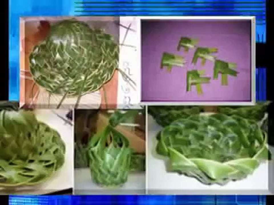 การสานกระจาดใส่ผลไม้จากใบมะพร้าว