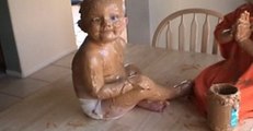 Little Girl Covers Her Baby Brother In Peanut Butter