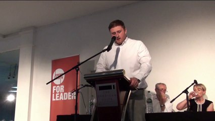 Labour Councillor Leigh Drennan speaks at Manchester Corbyn Rally. 29th Aug 2015