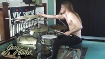 headbanger plays power ranger theme song on drum set