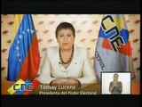 Tibisay Lucena CNE Cadena 01. Elecciones presidenciales Venezuela 2012