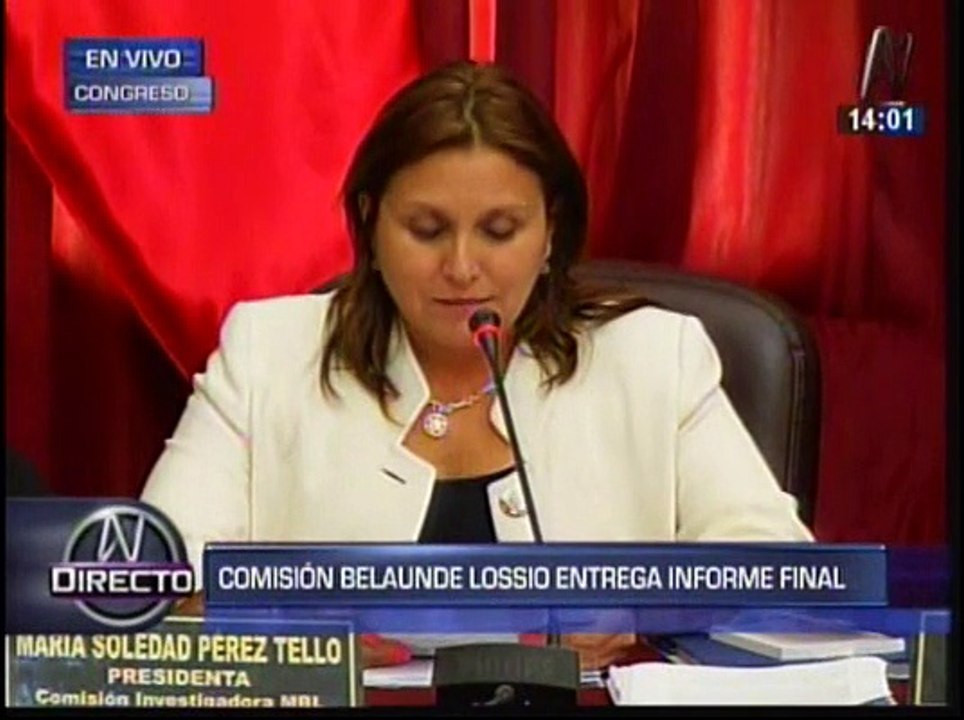 Nadine Heredia: comisión Belaunde Lossio recomendó investigarla por lavado