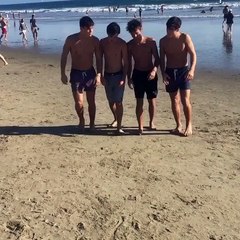 Grayson Dolan When you only bring one towel to the beach..  Cameron Dallas, Aaron Carpenter, Ethan Dolan