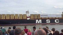 World's Biggest Containership blasts Star Wars on it's first arrival to port for maiden christening