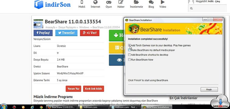 BearShare müzik indirme kurulum