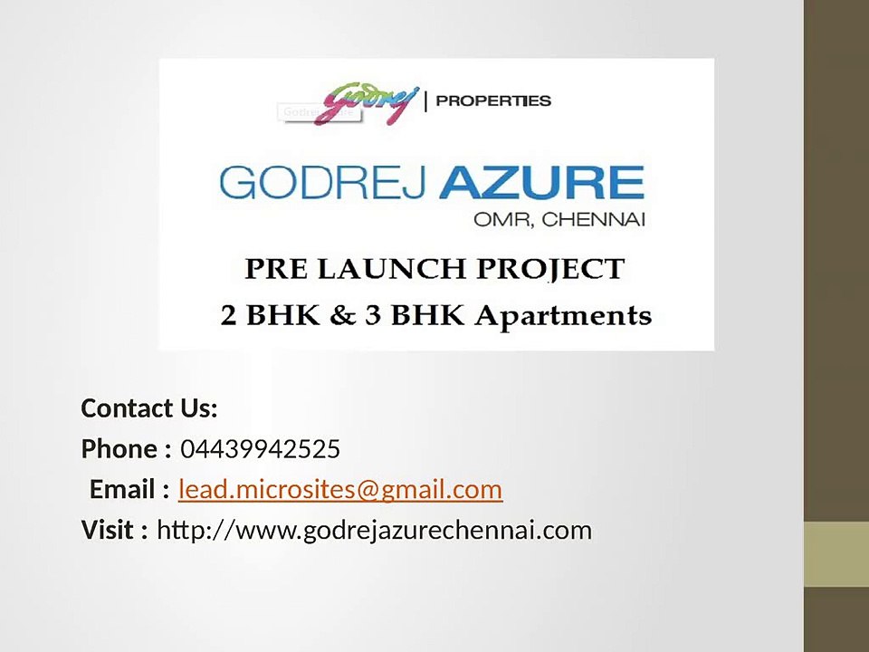 Godrej Azure - 2/3BHK Luxury Apartments - Godrej Azure, Padur Chennai Price 04439942525 - Chennai