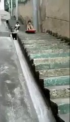 Parents Watch Little Kid Wreck While Stair Surfing