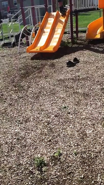 Retard kid fails on slide