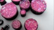 Black Steel Plugs With Pink Druzy Stone Inlay (4G - 1 Inch)