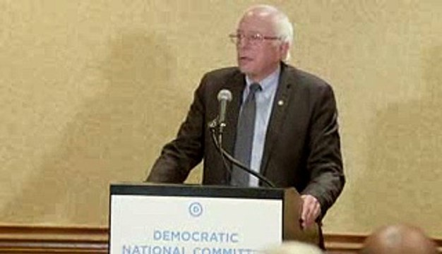 Bernie Sanders speaks to the press after DNC Summer Meeting
