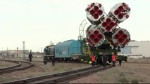 Rollout of Soyuz TMA-18M on Soyuz-FG Rocket ahead of Human Spaceflight