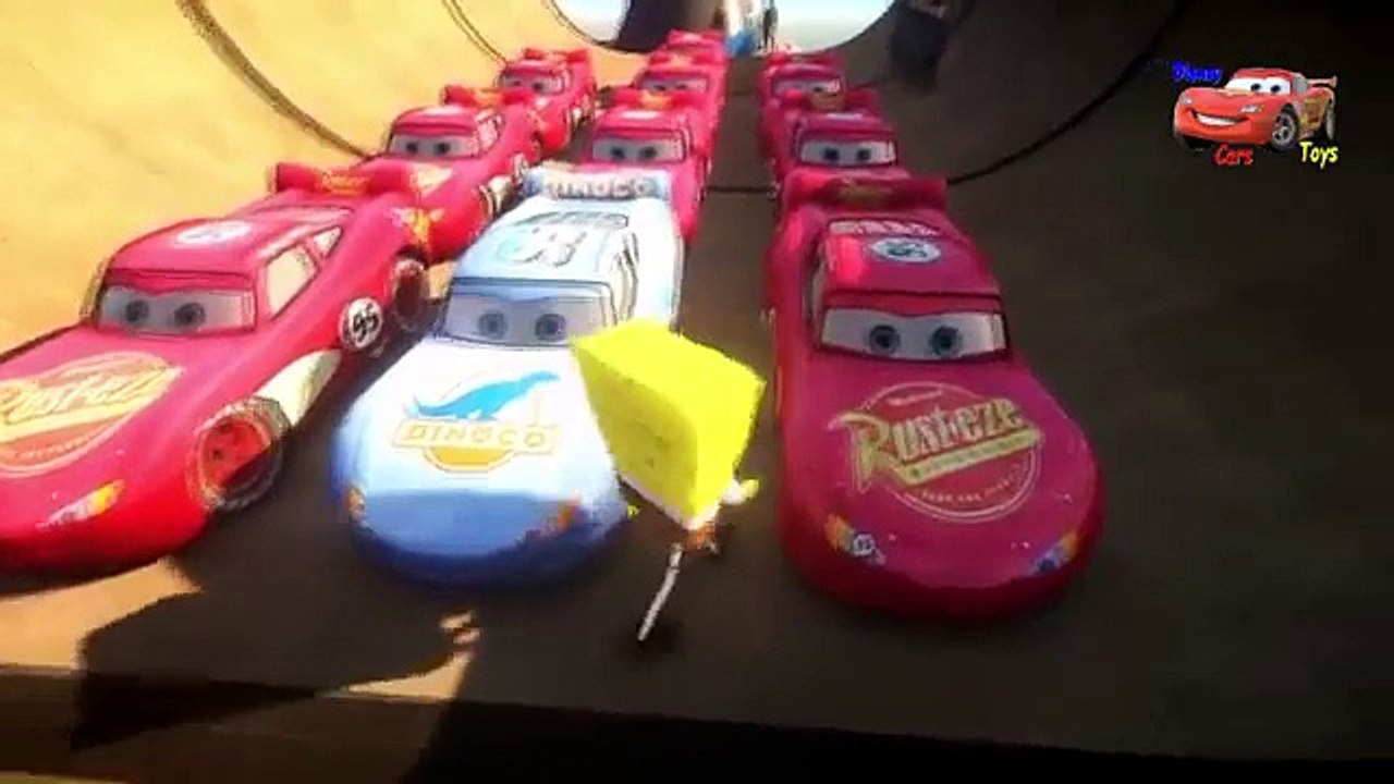 DINOCO and his 9 MCQUEEN CARS FRIENDS!! with SpongeBob SquarePants FUN!