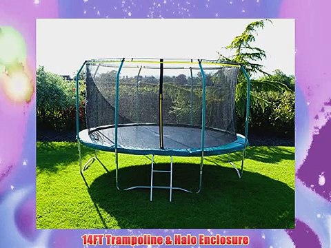 Rebo 14FT Fun Jump V2 Trampoline With Halo Enclosure + Cover end Ladder