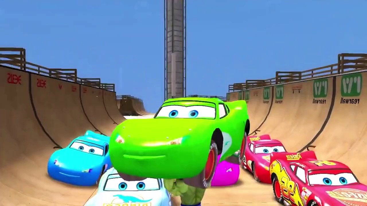 Hulk Smash Cars! Disney Nursery Rhyme Cars McQueen Lightning Pixar in Yellow, Green, Blue Colors!