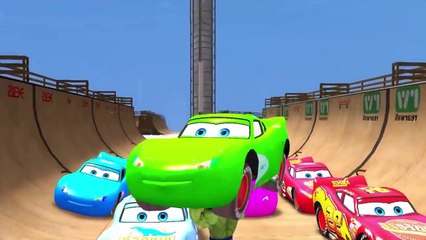 Hulk Smash Cars! Disney Nursery Rhyme Cars McQueen Lightning Pixar in Yellow, Green, Blue Colors!
