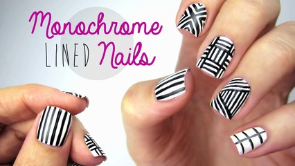 Monochrome Lined Nail Art