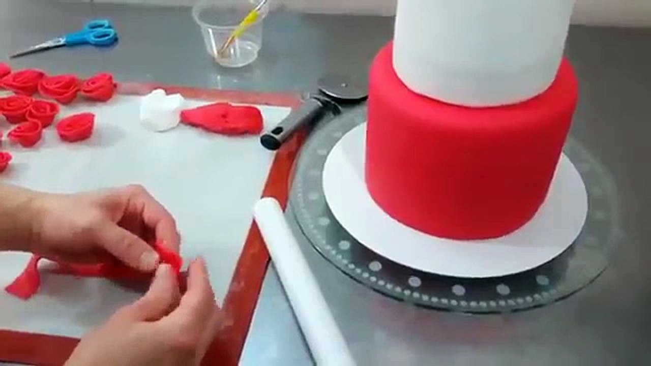Rose Red Cake Fondant Decorating   How To by CakesStepbyStep