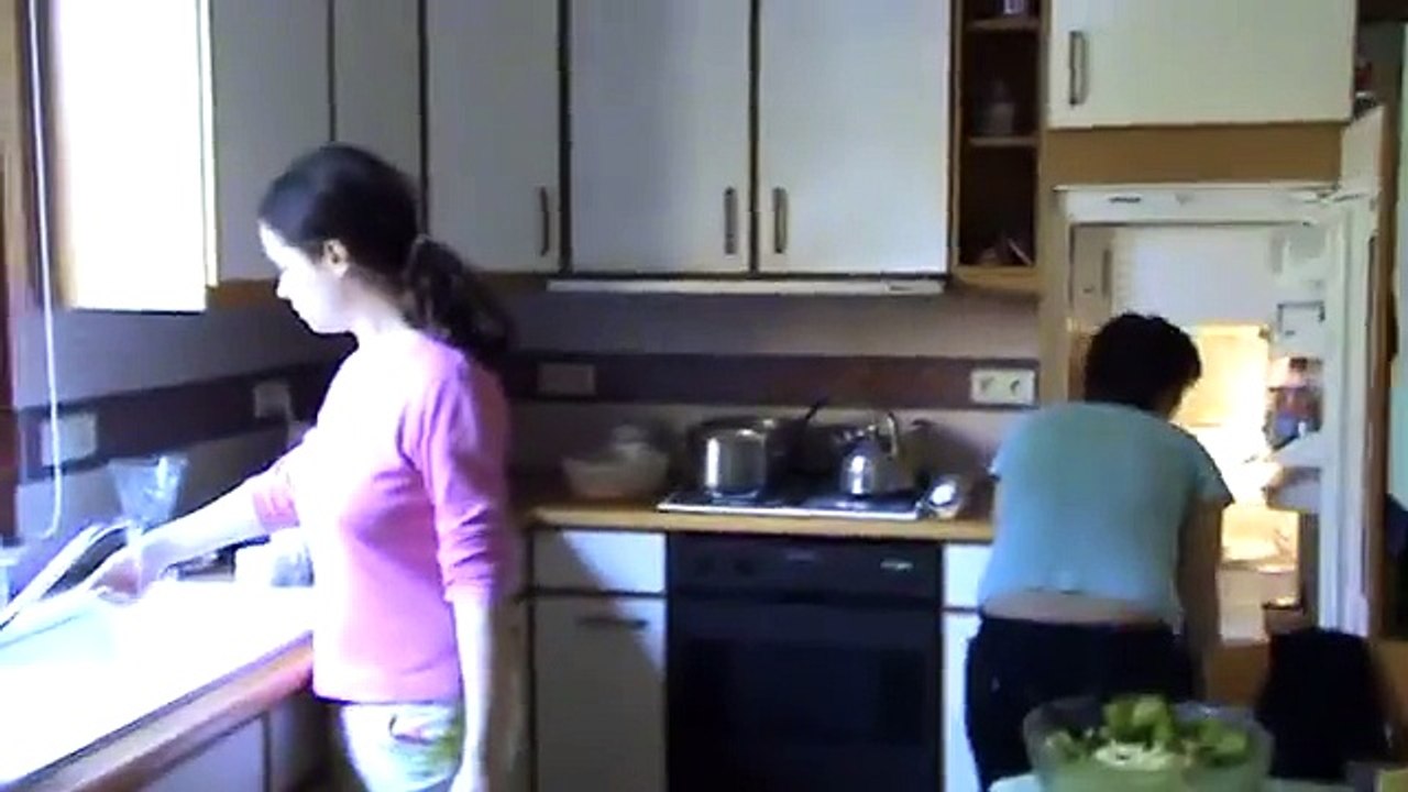 my sister and me in the kitchen