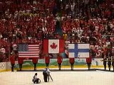 Team Canada wins Men's Ice hockey gold medal - singing of O Canada, Canadian National Anthem