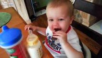 Toddler mimics father's cynical laugh