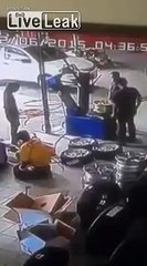 Tire explodes while inflating.