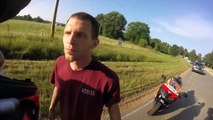 Truck driver thinks he owns both lanes, motorcyclist shuts him up