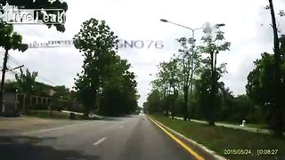Dash-cam view of car accident in Thailand