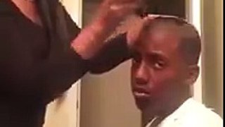 MOM gives SON an **OLD MAN HAIRCUT** = for SMOKING WEED =