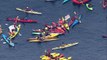 Kayaktivists in Petroleum Based Boats Protest Protroleum Drilling Rig in Seattle Port.