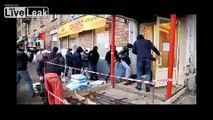 Russian nationalists vigilantes attack a drug dealer and his kiosk, burn all the stash