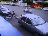 Motorcycle rider flees pedestrian hit-run