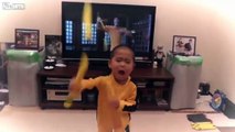 Young ninja imitates Bruce Lee perfect