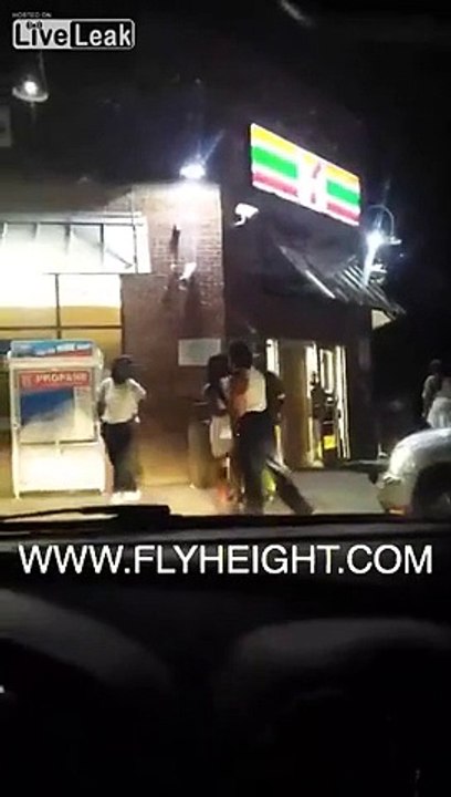 Guy knocks out two guys and a woman?