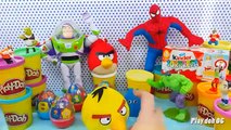 Peppa pig Play doh Super Heroes Spiderman Kinder SURPRISE EGGS CONTEST Hulk Angry birds TOY STORY