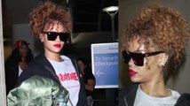 Rihanna tiene un cambio de estilo de 180 grados llegando a LAX