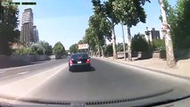 Idiot making a U-turn sends biker and his passenger flying